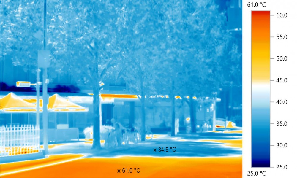 Thermal image taken in a heatwave show the impact of urban heat islands in Melbourne. Source: City of Melbourne