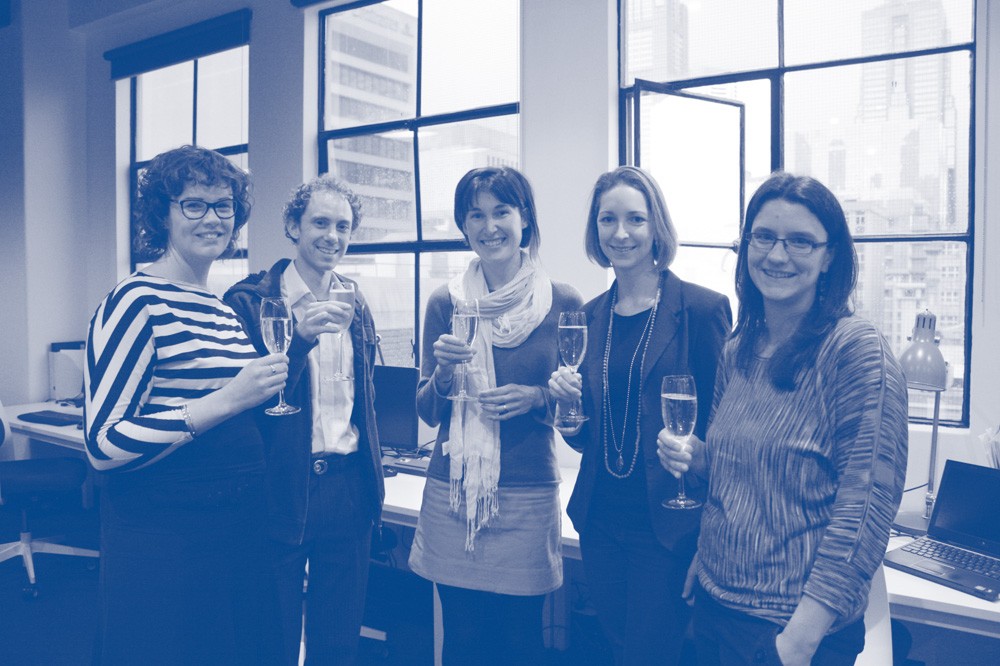 Some of the E2D team ready to celebrate the office opening